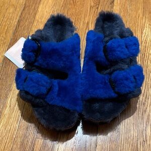 Birkenstock Papillio Arizona Fur Blue/Navy Leather Womens US 7 WD